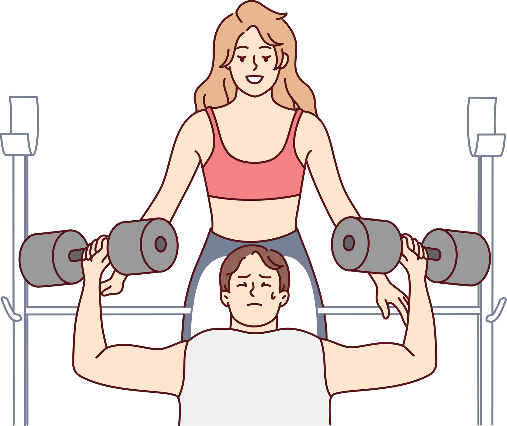 Female trainer help male client in gym